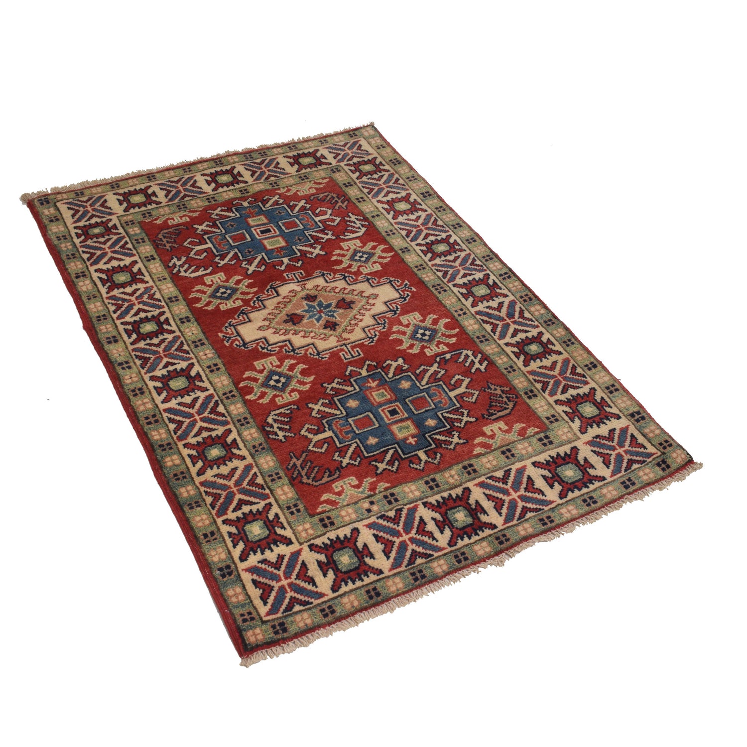 Kazak Rug Handmade Red Medallion 2x4 ft