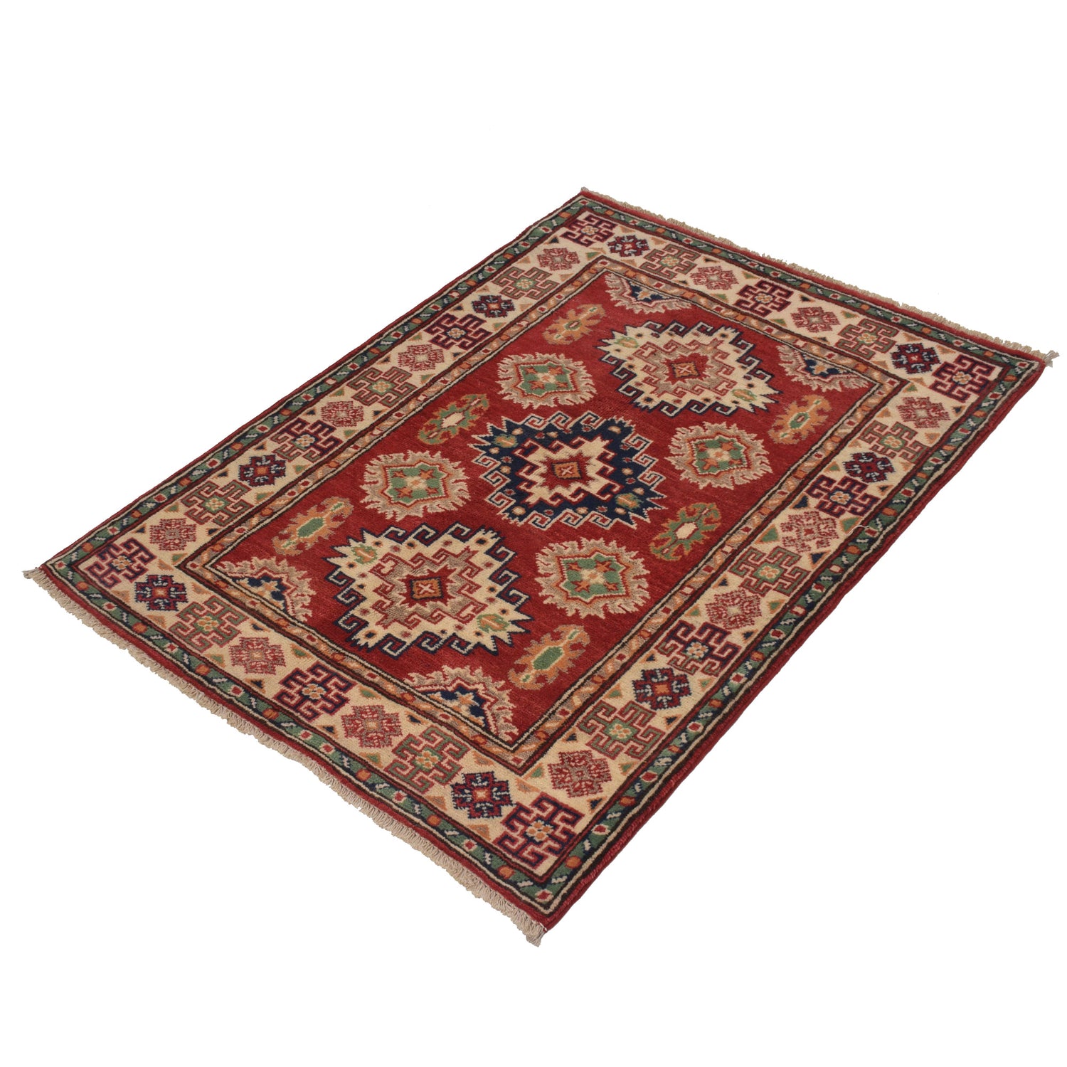 Kazak Rug Handmade Red Medallion 2x4 ft