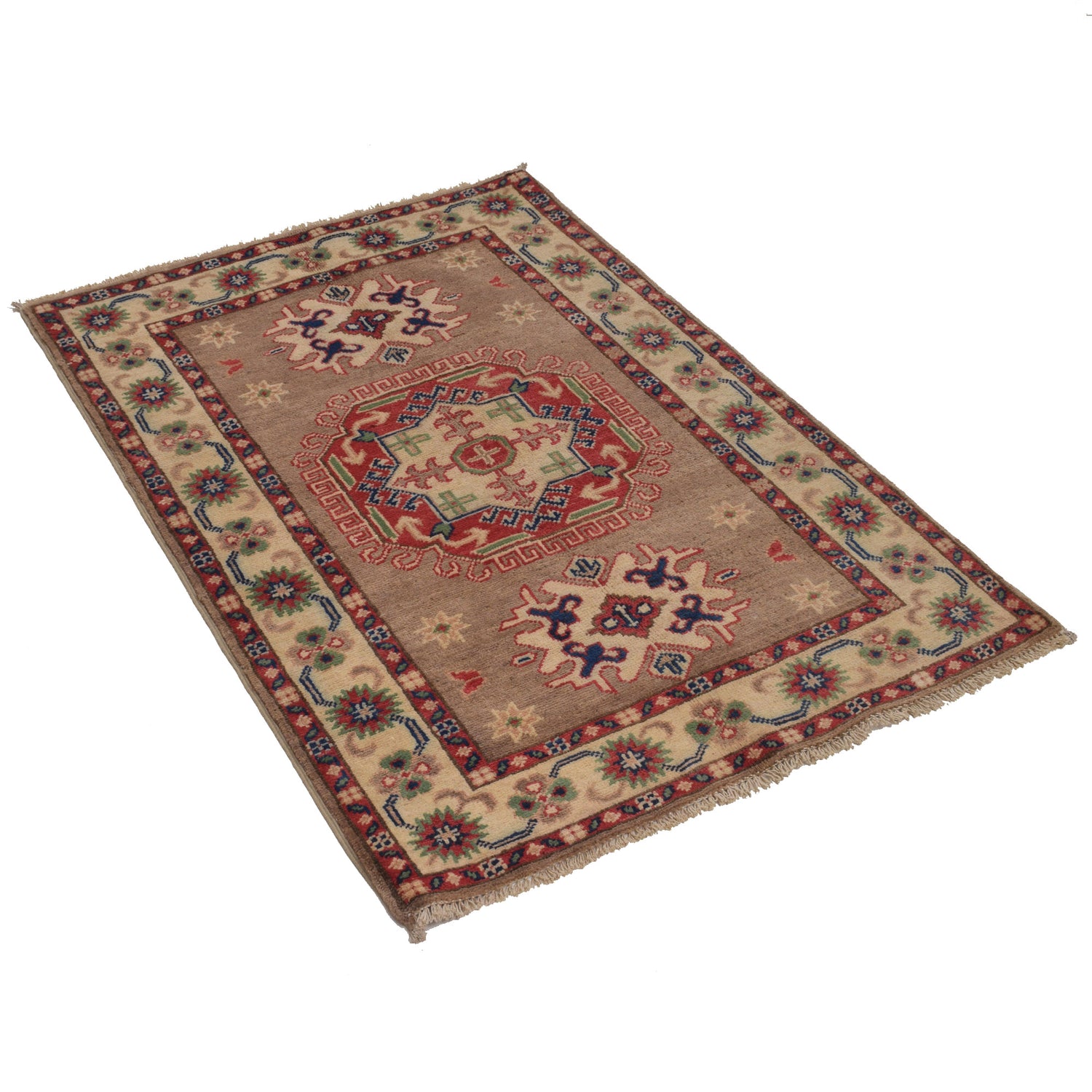 Kazak Rug Handmade Gray Medallion 2x4 ft