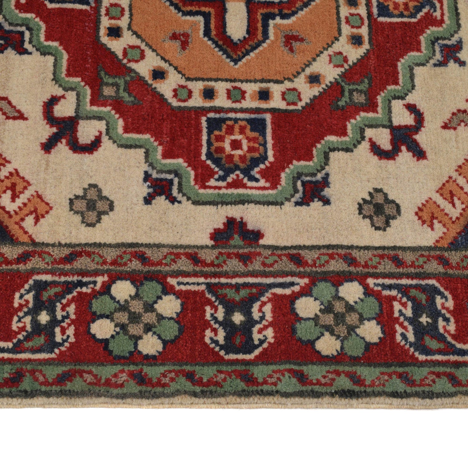 Kazak Rug Handmade Ivory Medallion 2x4 ft