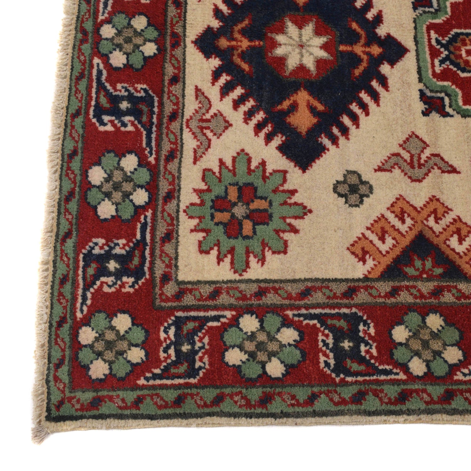 Kazak Rug Handmade Ivory Medallion 2x4 ft