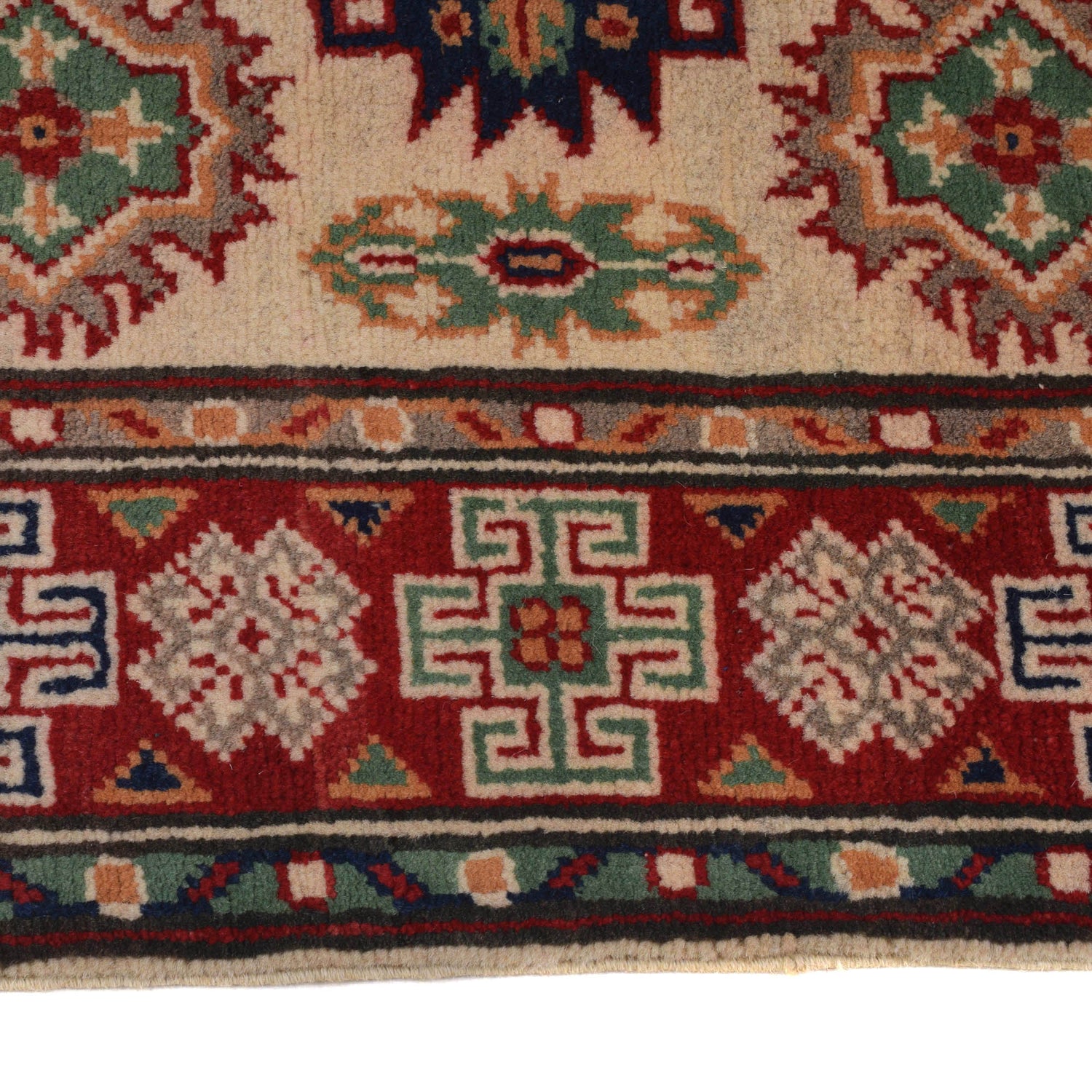 Kazak Rug Handmade Ivory Medallion 2x4 ft