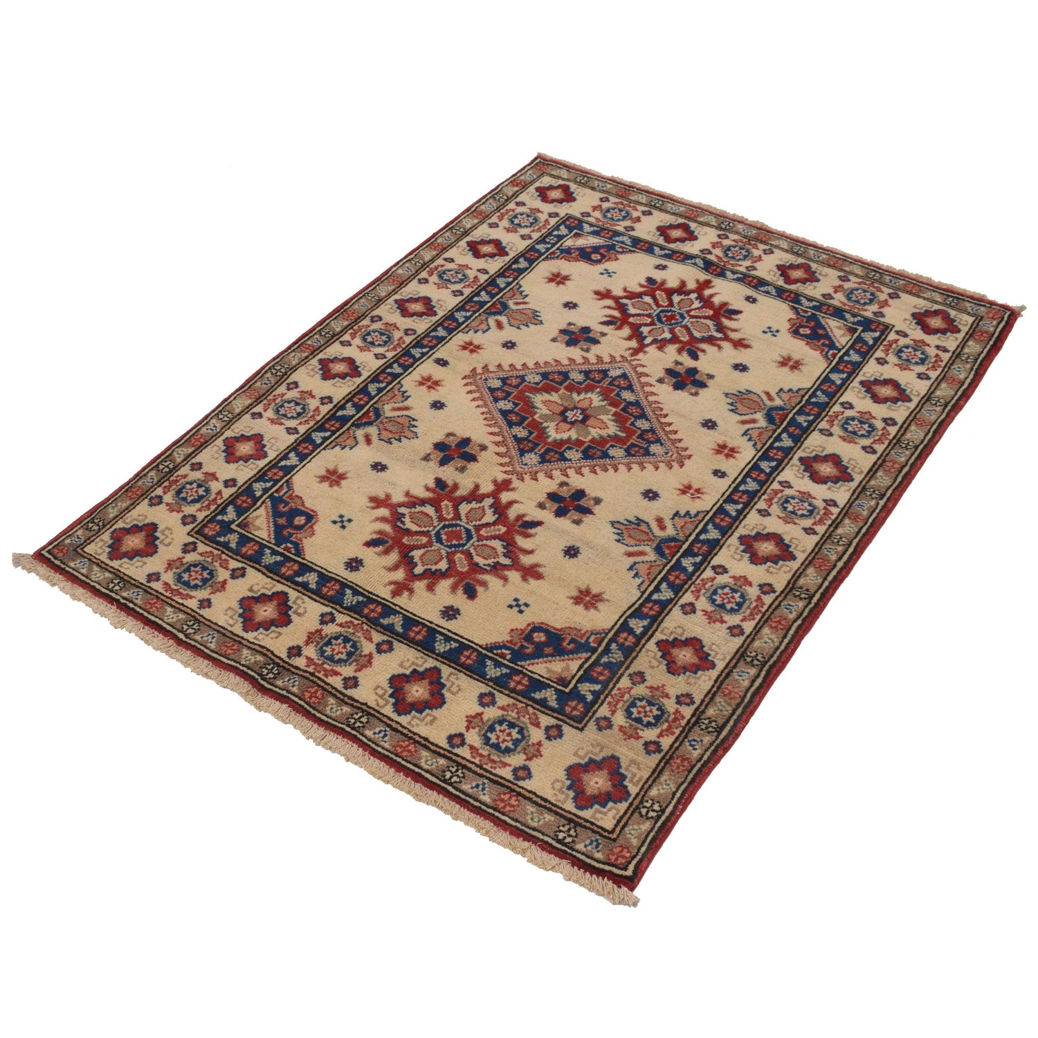 Kazak Rug Handmade Ivory Medallion 2x4 ft