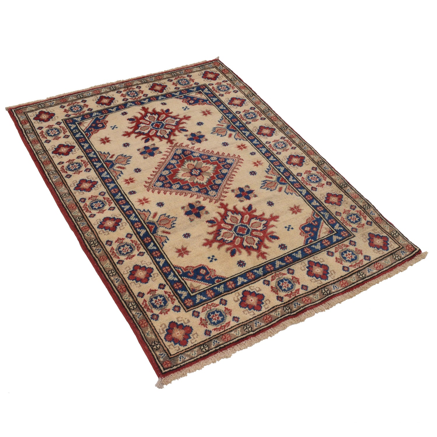 Kazak Rug Handmade Ivory Medallion 2x4 ft