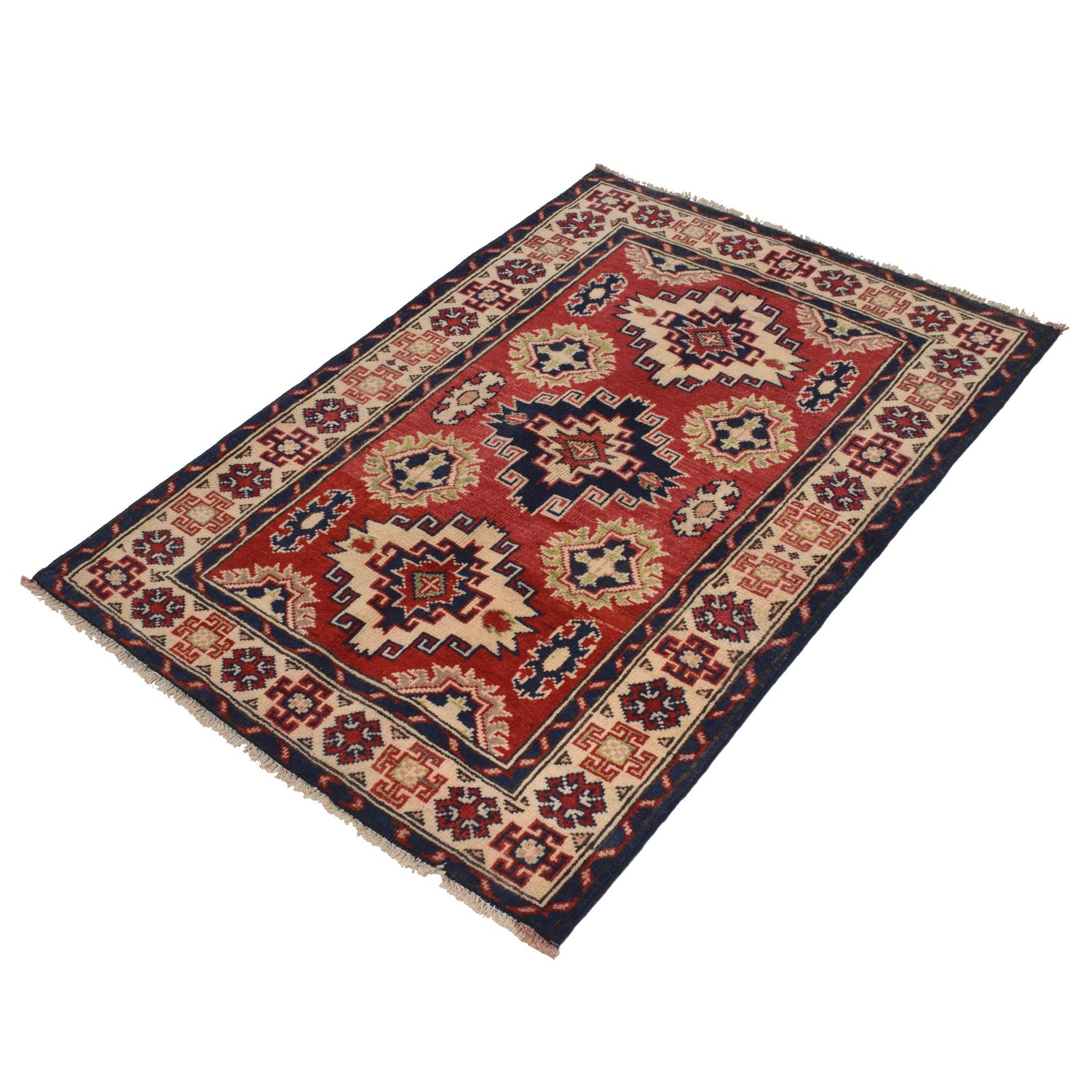 Kazak Rug Handmade Red Medallion 2x4 ft