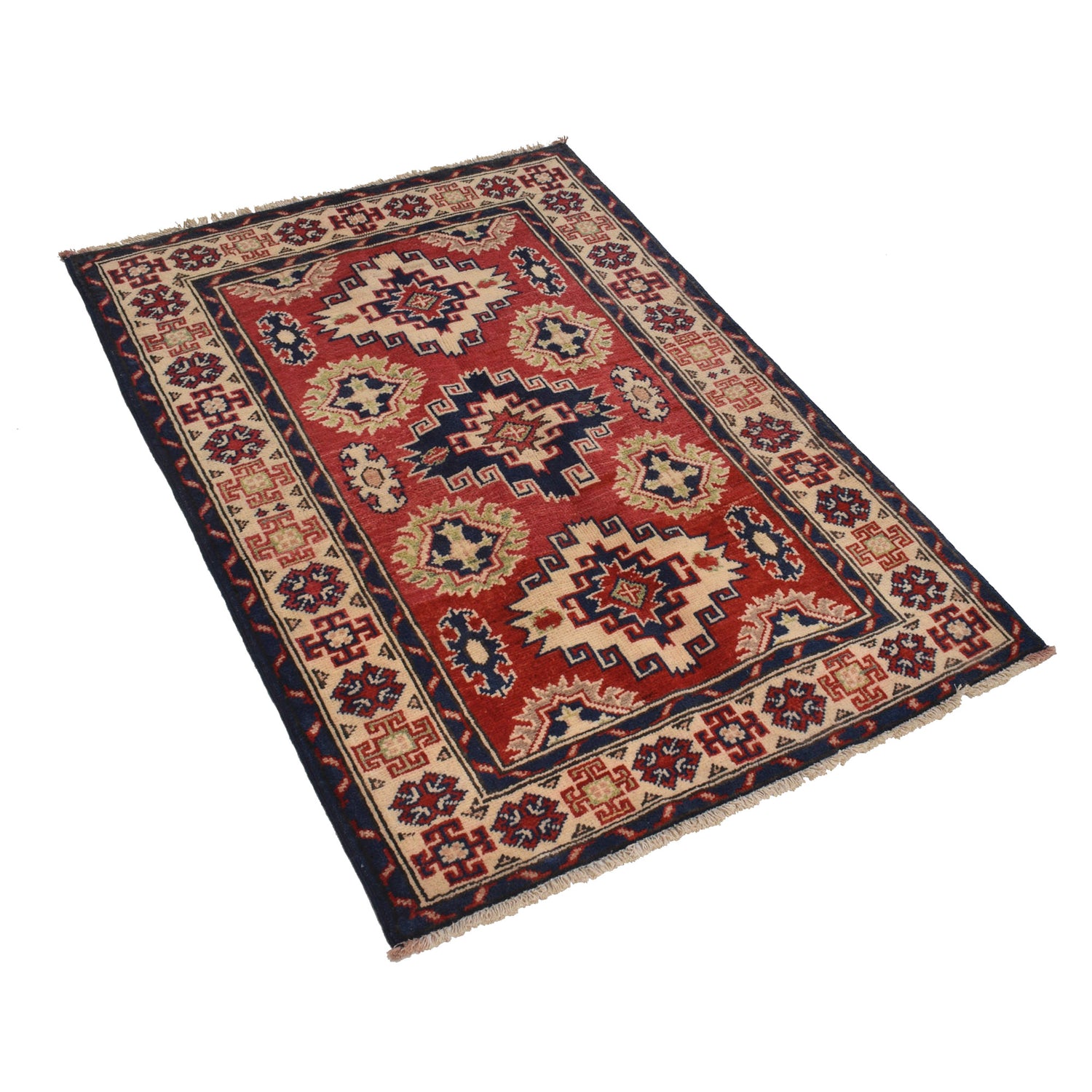 Kazak Rug Handmade Red Medallion 2x4 ft