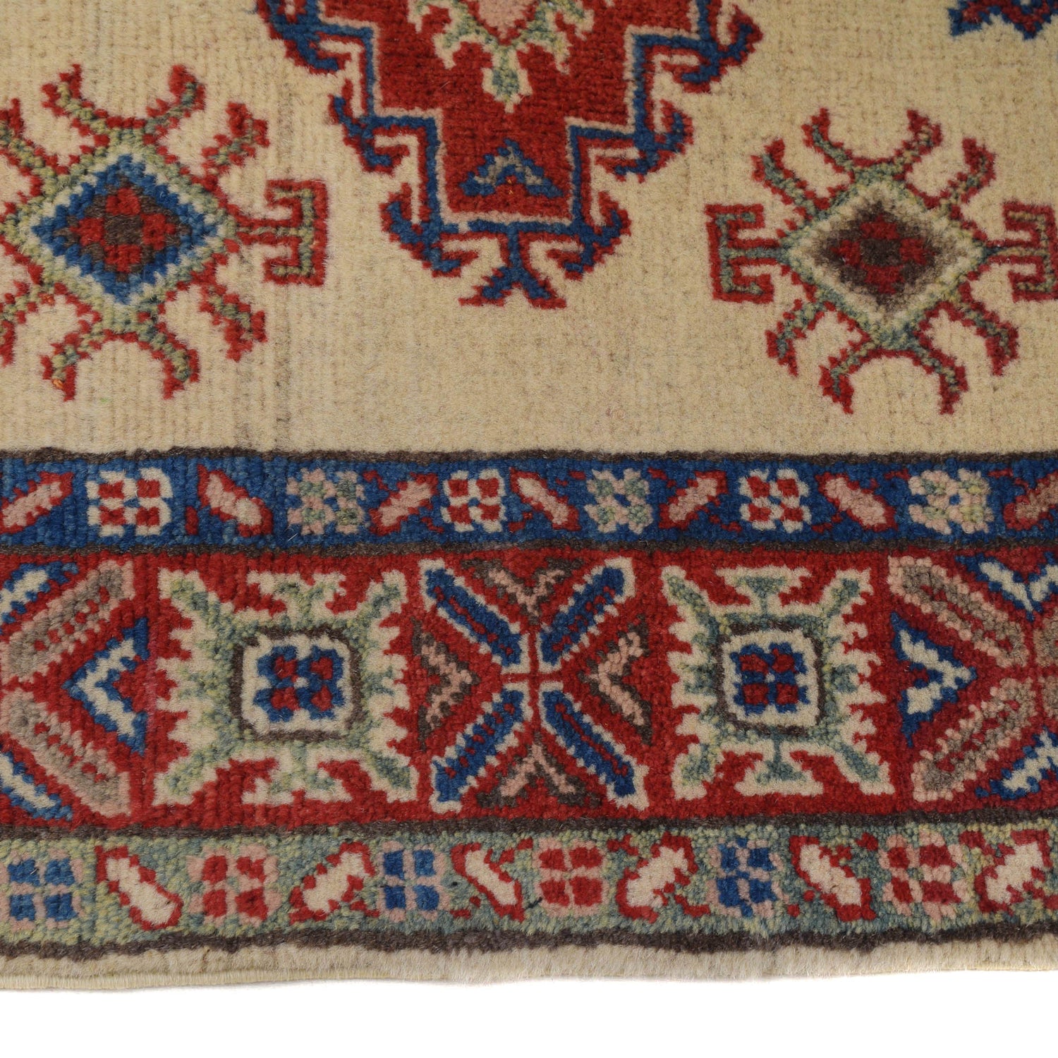 Kazak Rug Handmade Ivory Medallion 2x4 ft