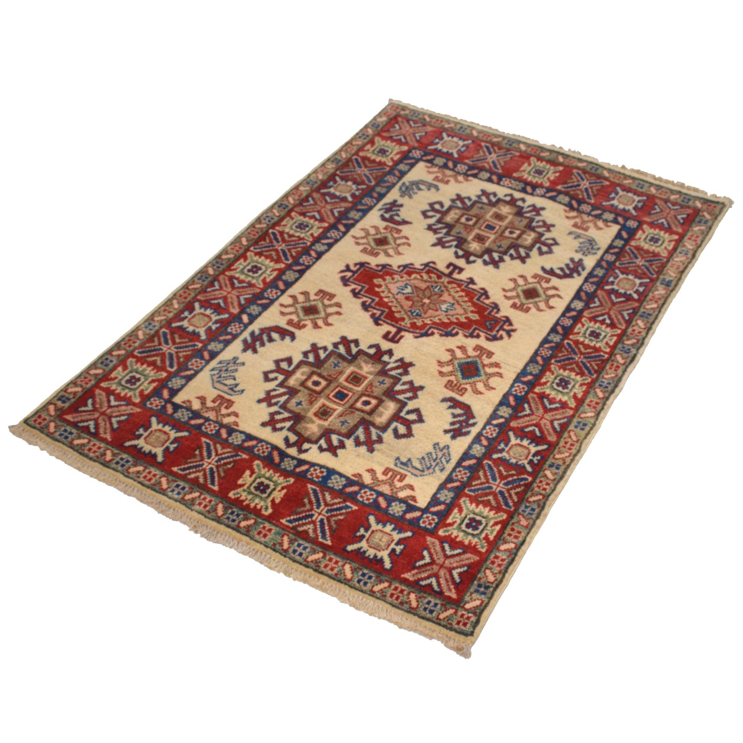 Kazak Rug Handmade Ivory Medallion 2x4 ft