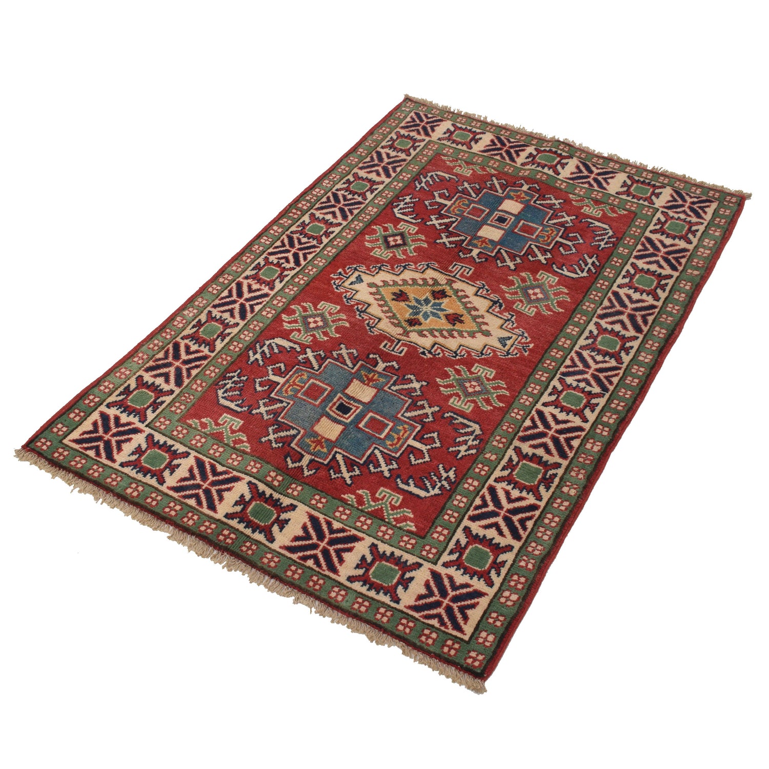 Kazak Rug Handmade Red Medallion 2x4 ft