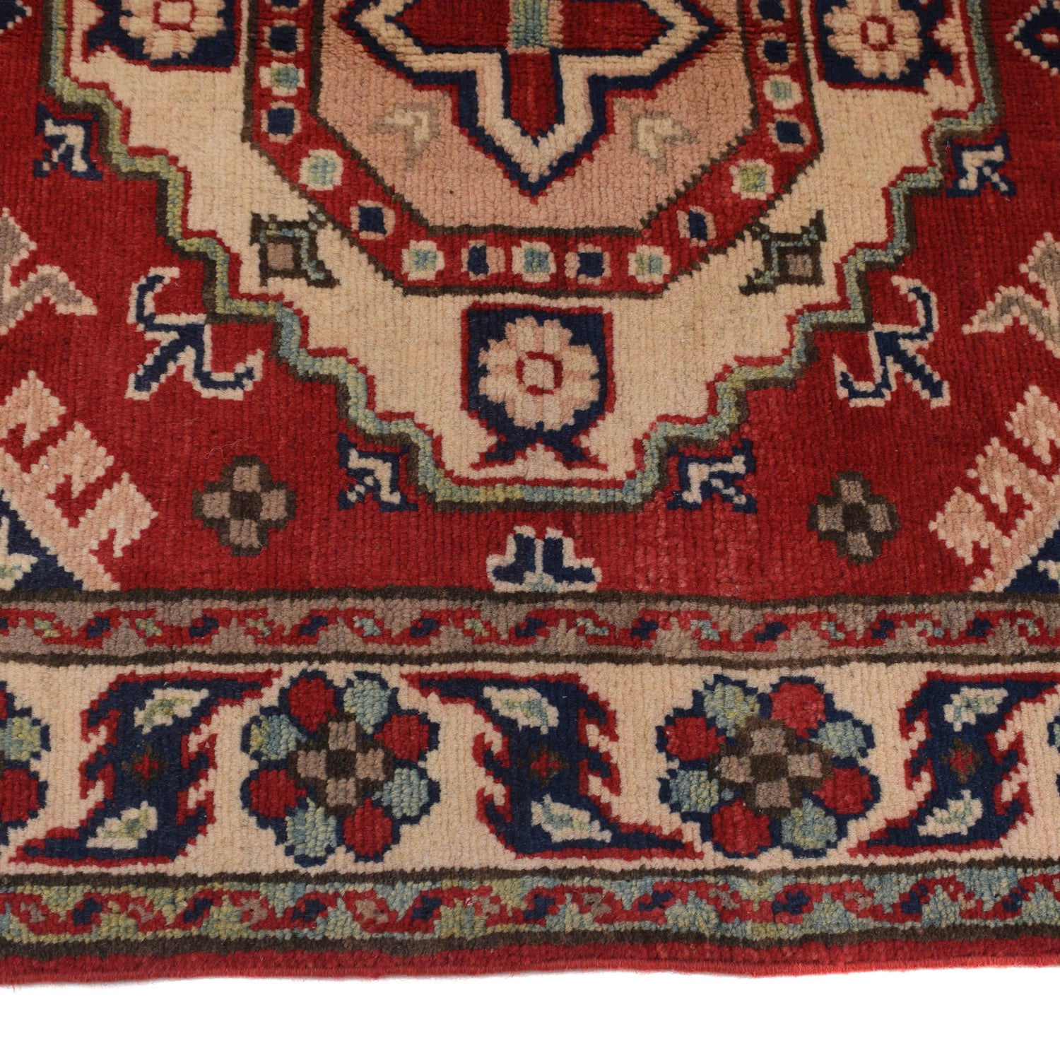 Kazak Rug Handmade Red Medallion 2x4 ft