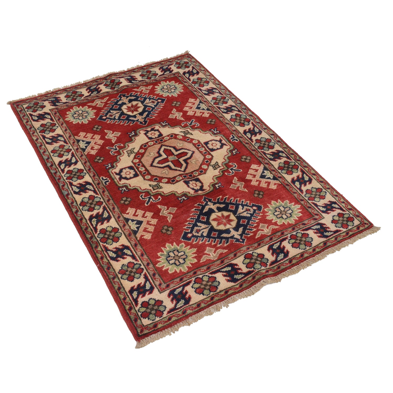 Kazak Rug Handmade Red Medallion 2x4 ft