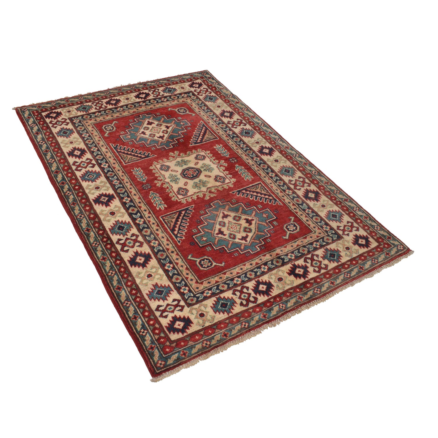 Kazak Rug Handmade Red Medallion 3x5 ft