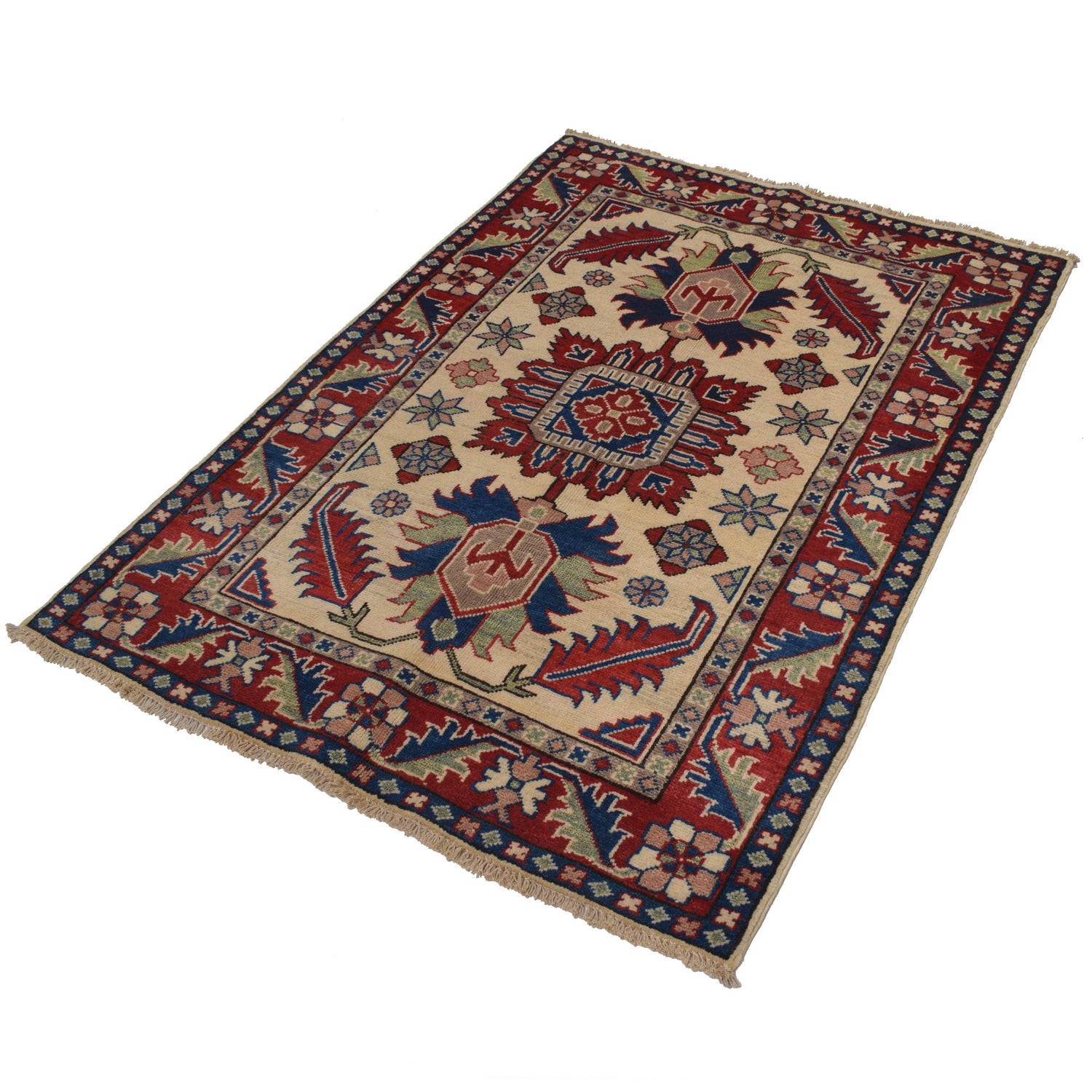 Kazak Rug Handmade Ivory Medallion 3x5 ft