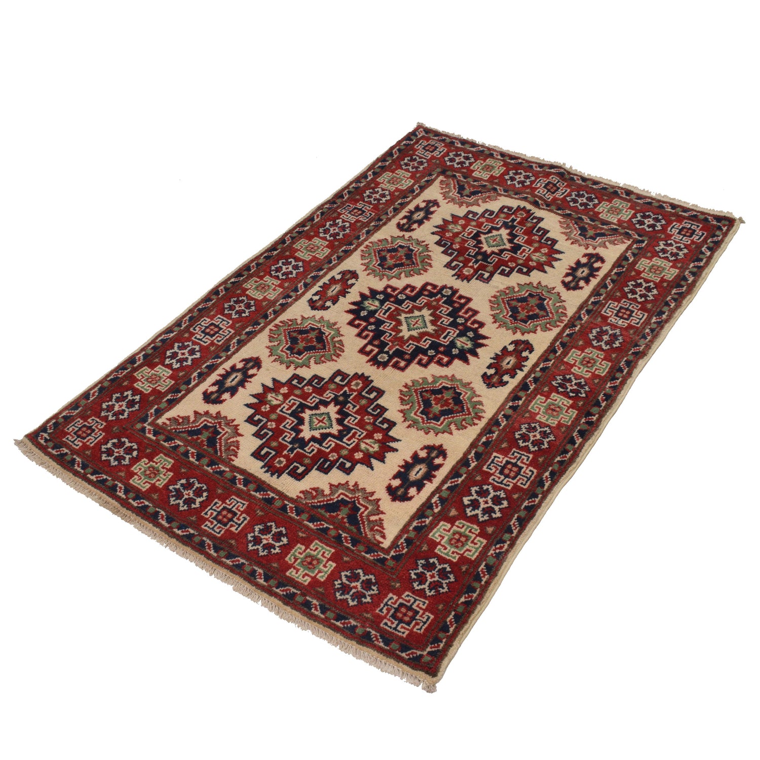 Kazak Rug Handmade Ivory Medallion 2x4 ft