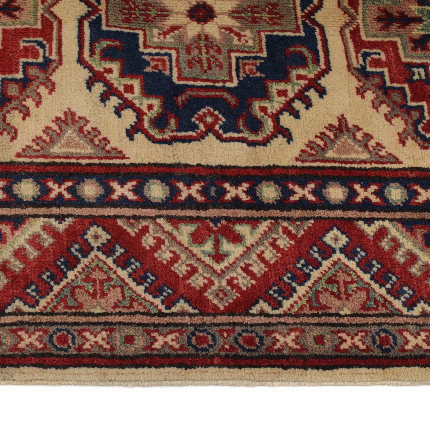 Kazak Rug Handmade Ivory Medallion 2x4 ft