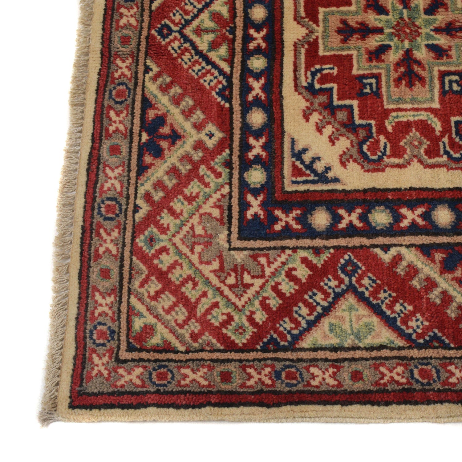 Kazak Rug Handmade Ivory Medallion 2x4 ft