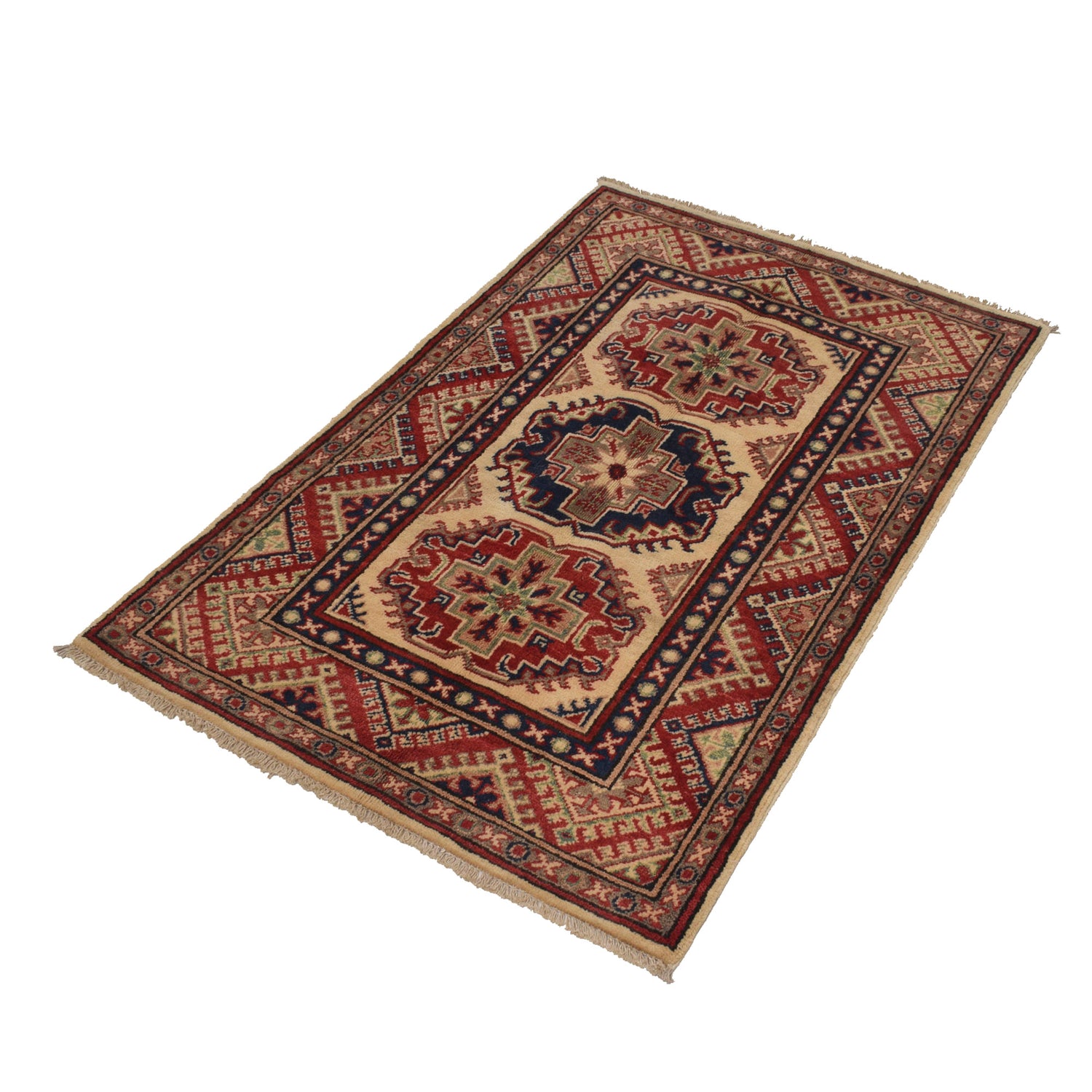 Kazak Rug Handmade Ivory Medallion 2x4 ft