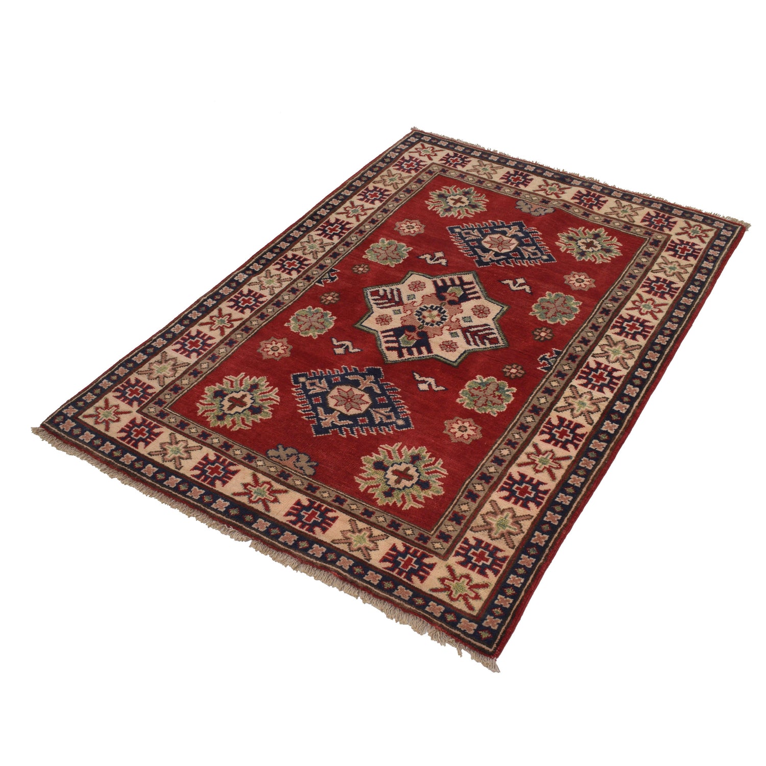 Kazak Rug Handmade Red Medallion 3x5 ft