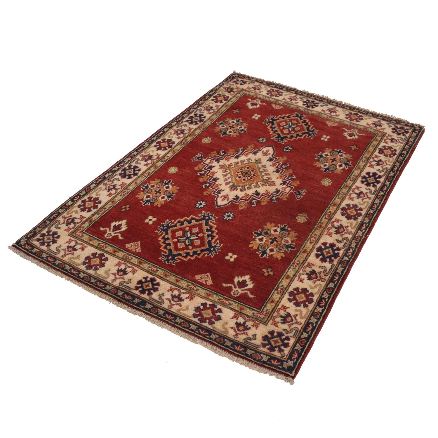 Kazak Rug Handmade Red Medallion 3x5 ft