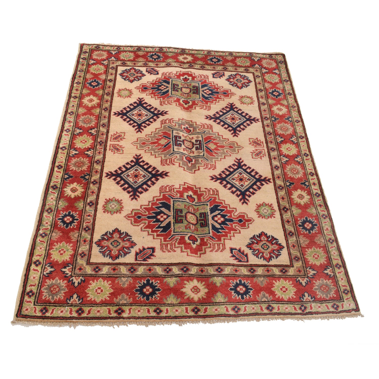 Kazak Rug Handmade Ivory Medallion 3x5 ft