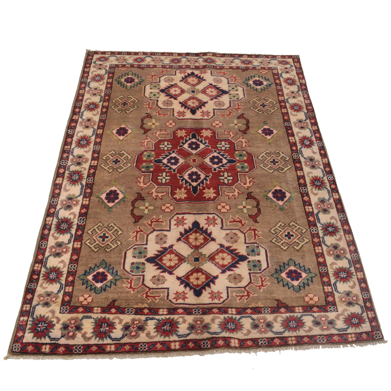 Kazak Rug Handmade Gray Medallion 3x5 ft