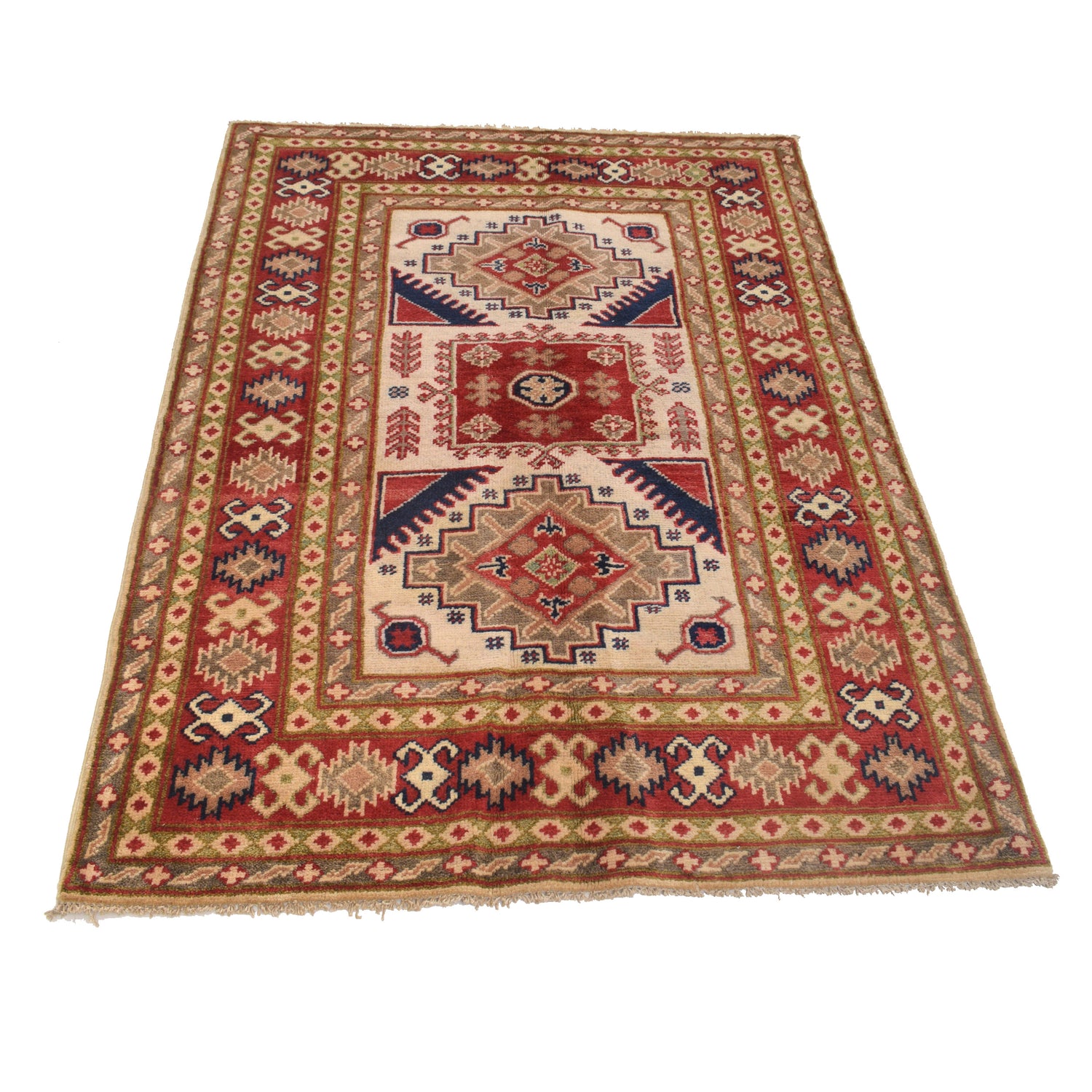 Kazak Rug Handmade Ivory Medallion 3x5 ft