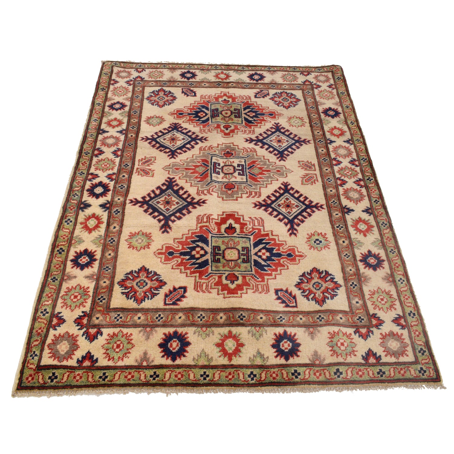 Kazak Rug Handmade Ivory Medallion 3x5 ft