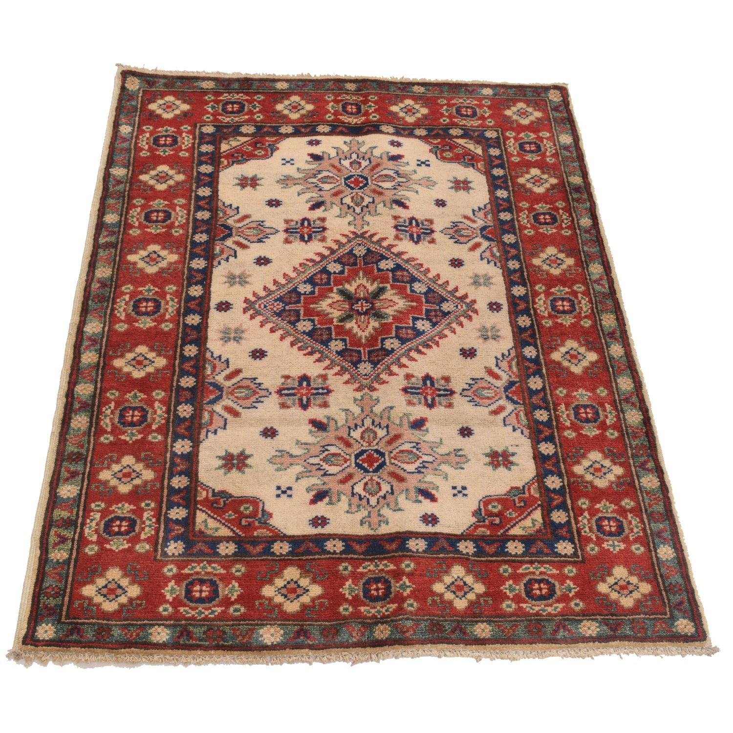 Kazak Rug Handmade Ivory Medallion 2x4 ft
