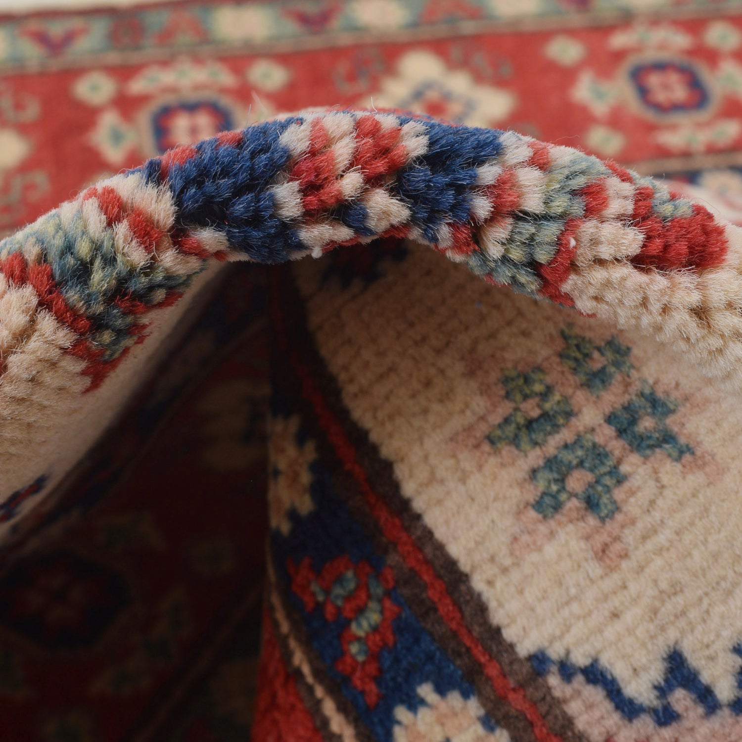 Kazak Rug Handmade Ivory Medallion 2x4 ft
