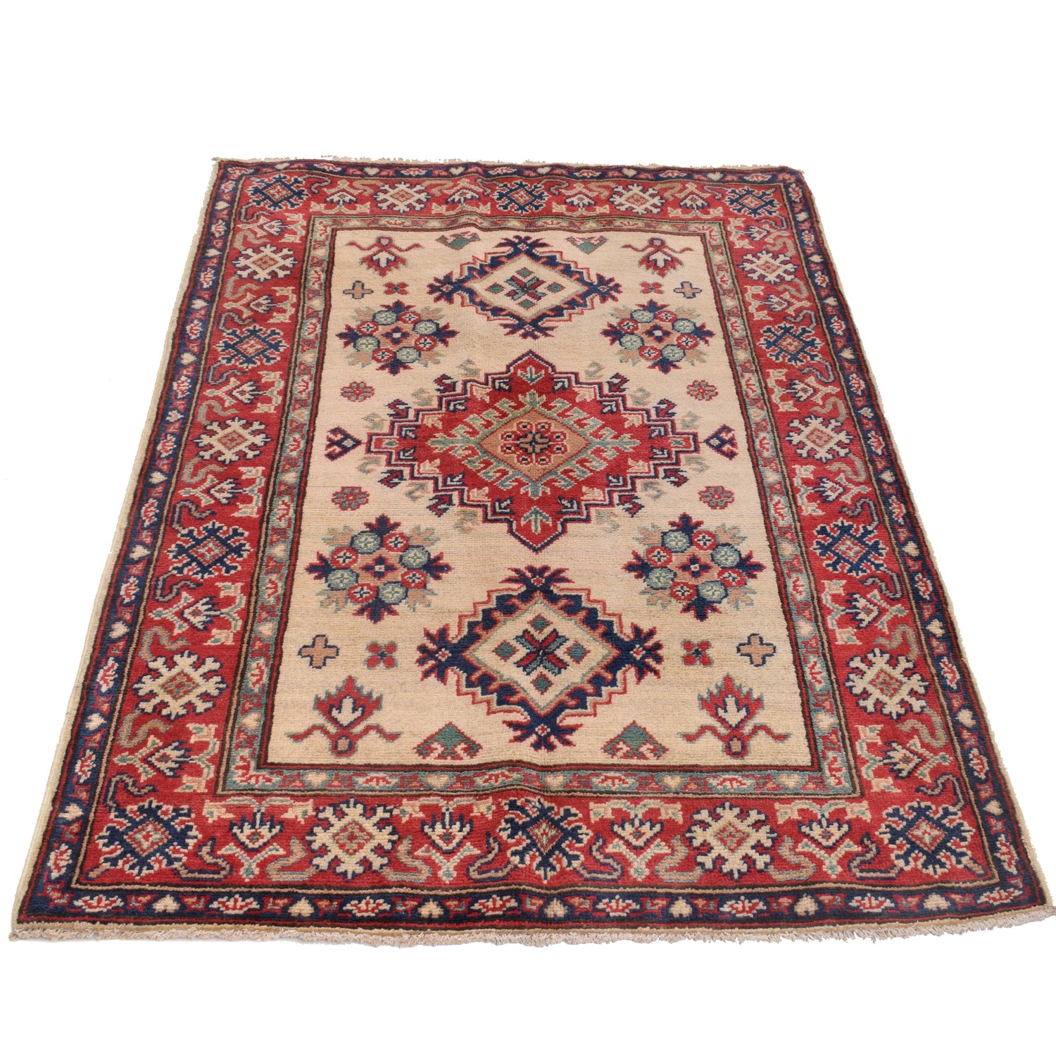 Kazak Rug Handmade Ivory Medallion 3x5 ft