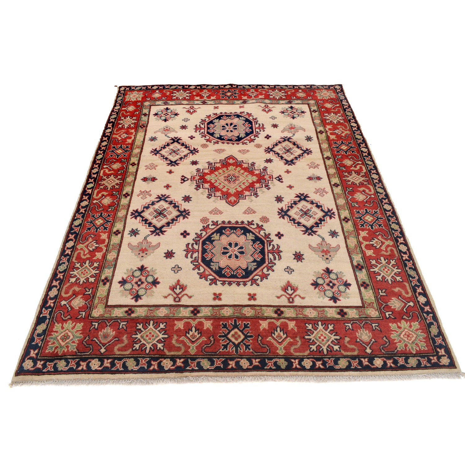 Kazak Rug Handmade Beige Medallion 4x7 ft