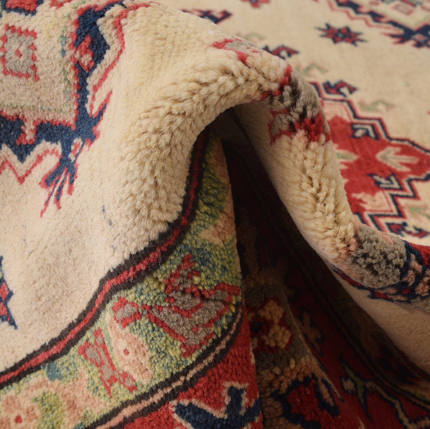 Kazak Rug Handmade Beige Medallion 4x7 ft