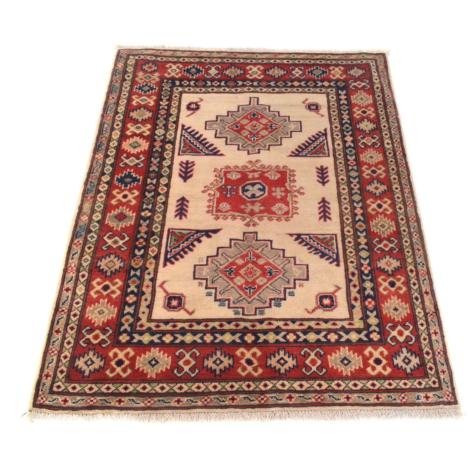 Kazak Rug Handmade Ivory Medallion 3x5 ft