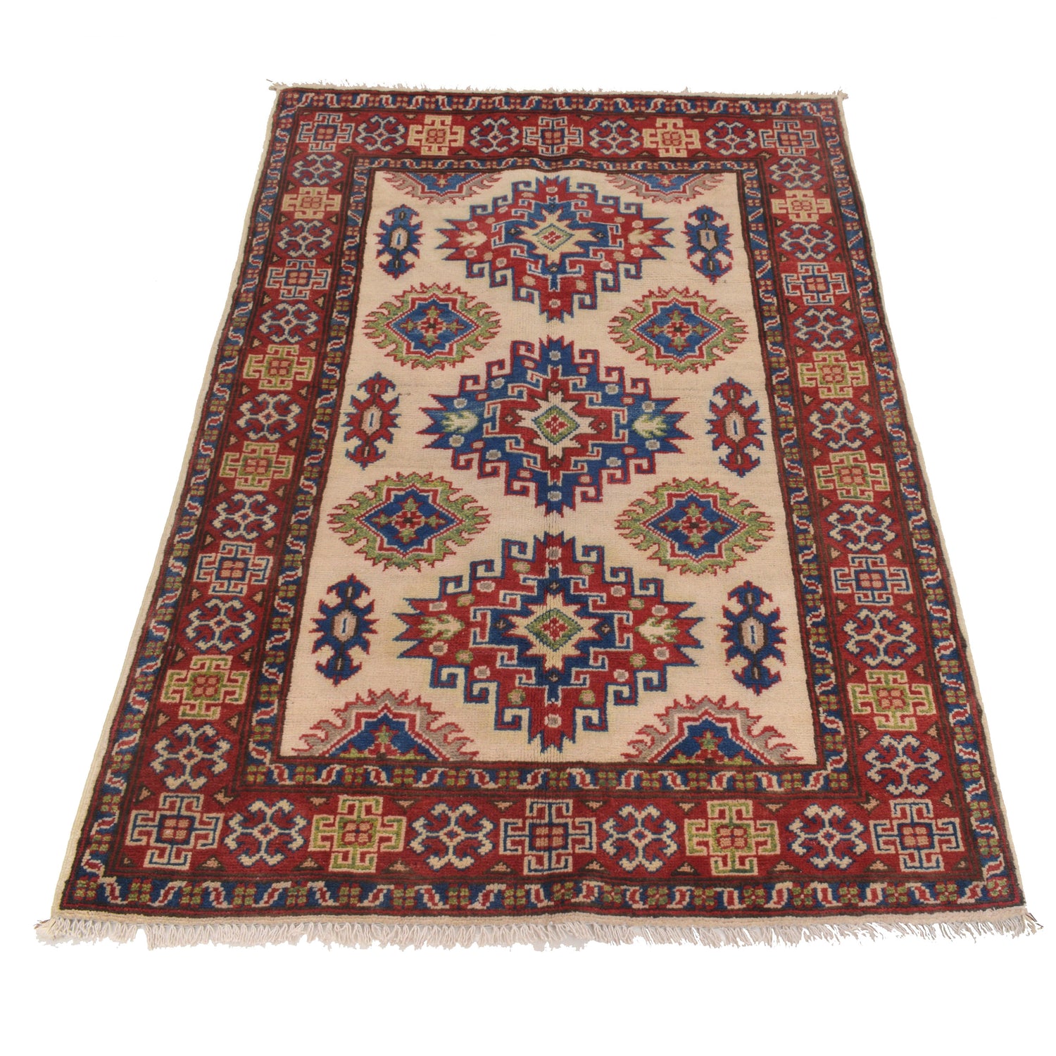 Kazak Rug Handmade Ivory Medallion 3x5 ft