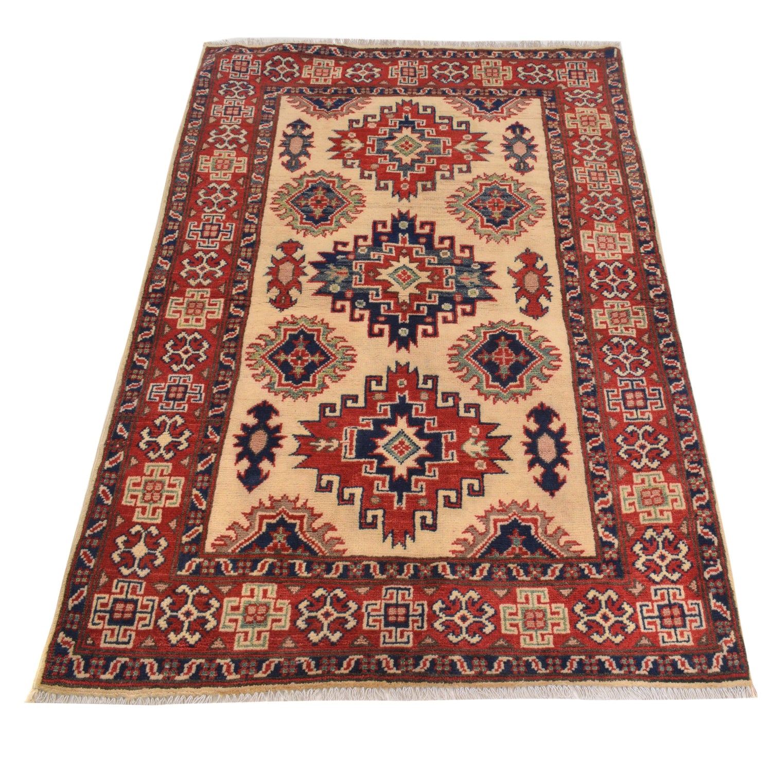 Kazak Rug Handmade Ivory Medallion 3x5 ft