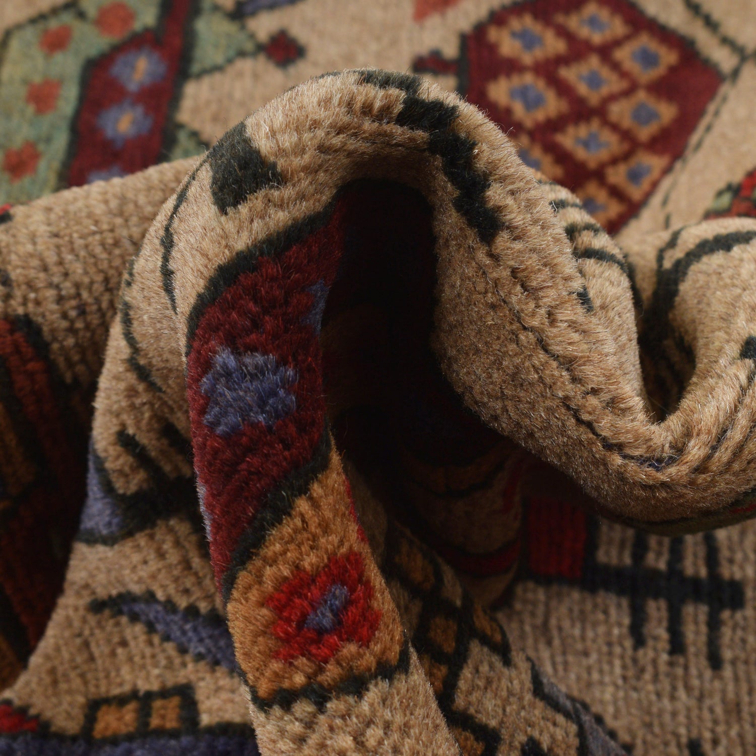 War Area Rug Handmade Brown Tank + Helicopter 3x5 ft