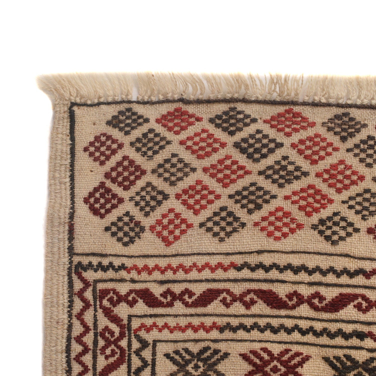 Soumak Kilim Area Rug Handmade White Geometric 4x6 ft