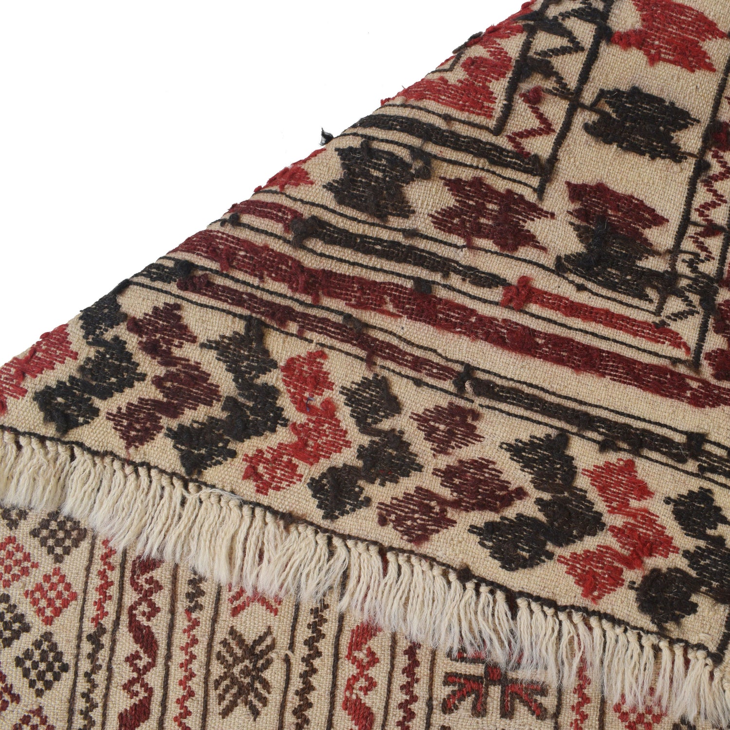 Soumak Kilim Area Rug Handmade White Geometric 4x6 ft