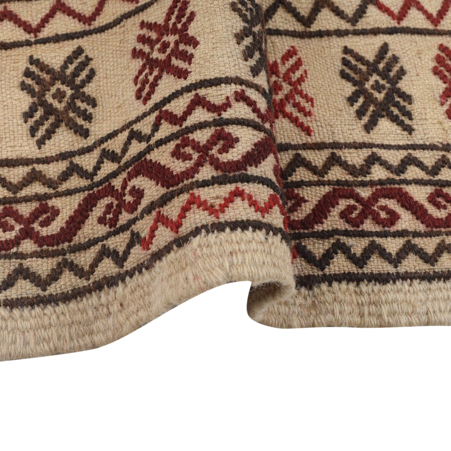 Soumak Kilim Area Rug Handmade White Geometric 4x6 ft