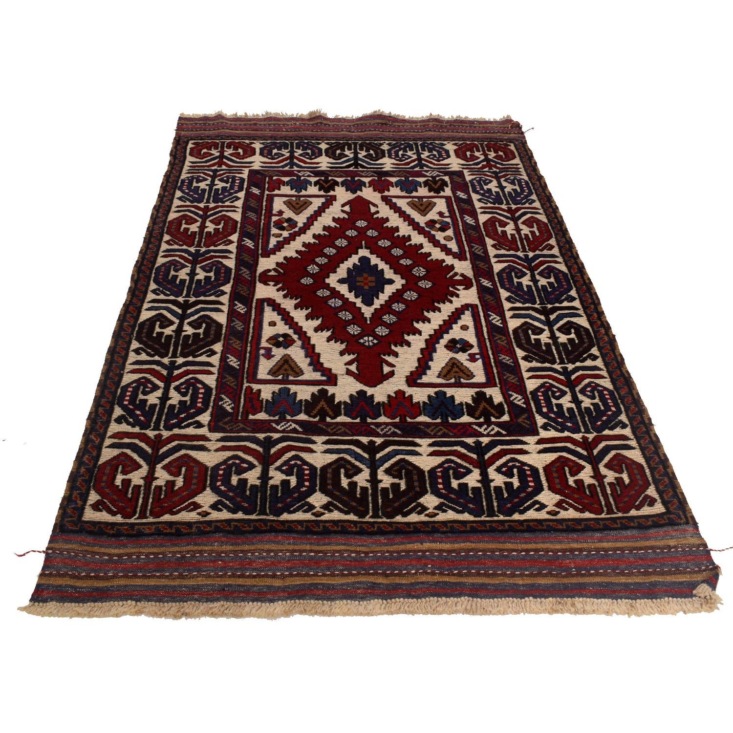 Barjasta Area Rug Handmade Beige Floral 4x6 ft