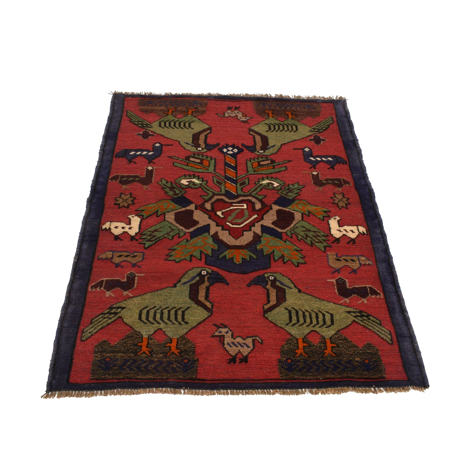 Pictorial Rug Handmade Red Design