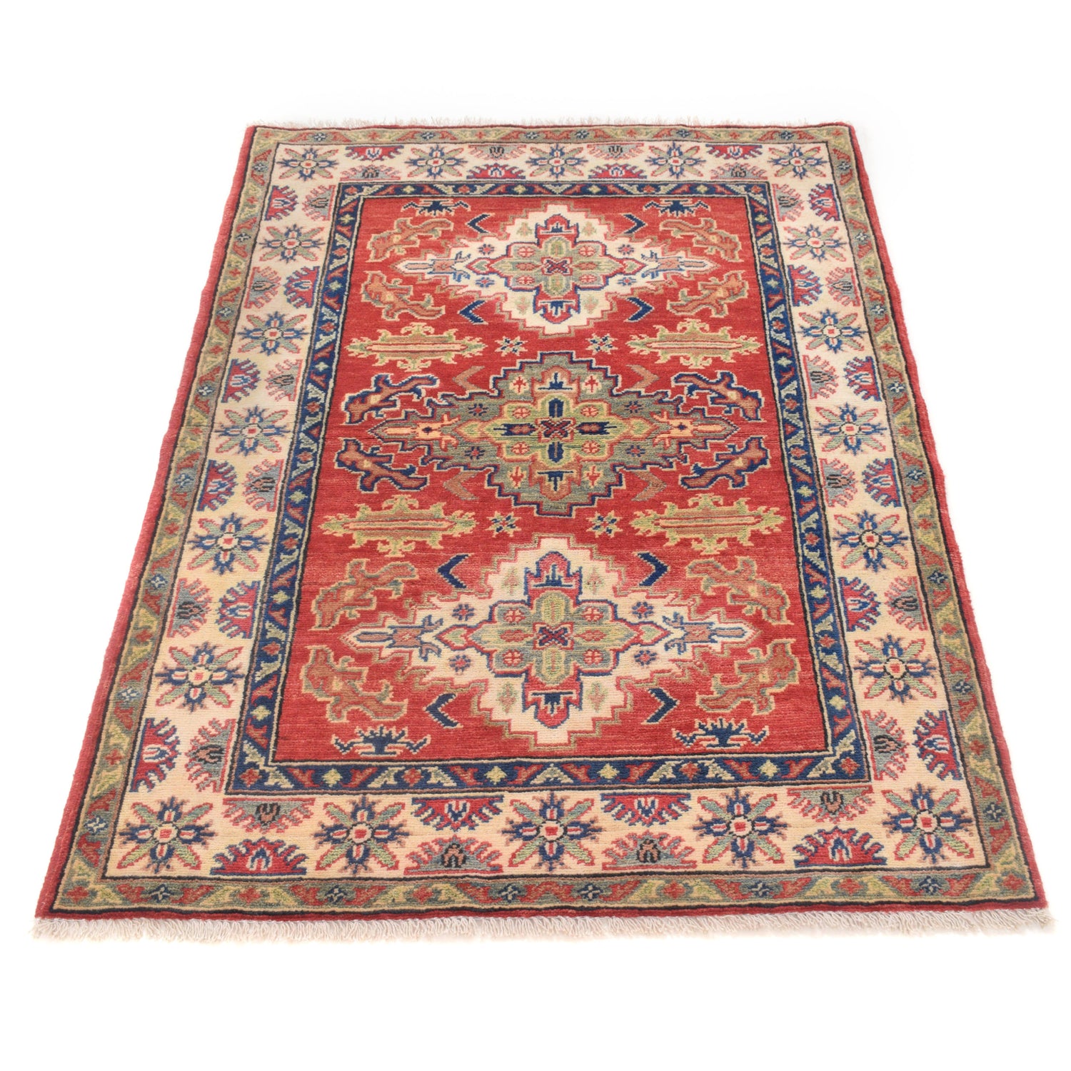 Kazak Rug Handmade Red Medallion 3x5 ft