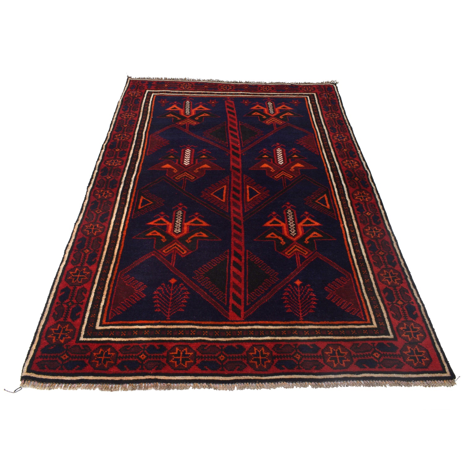 Baluchi Rug Handmade Navy Blue Geometric 4x6 ft