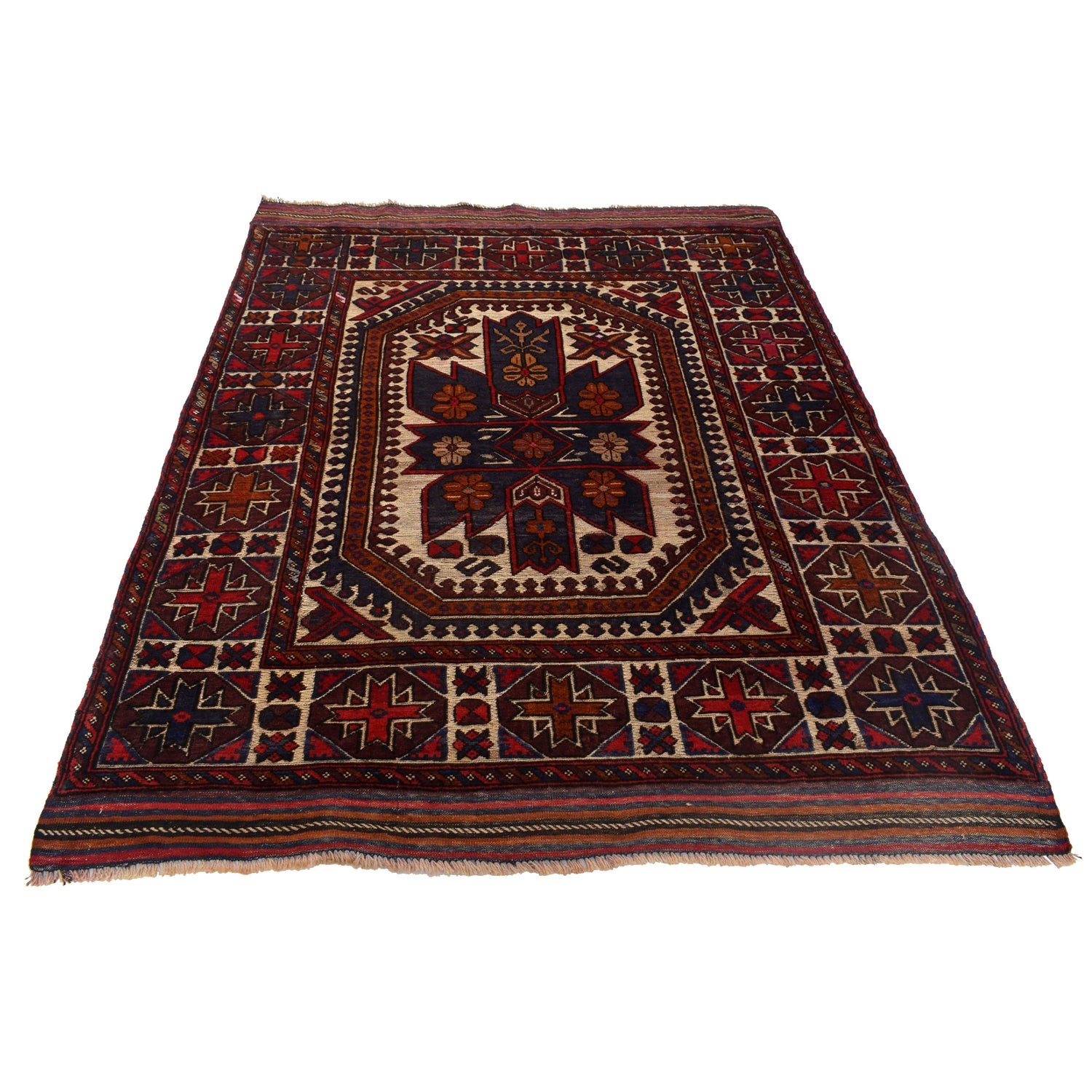 Barjasta Area Rug Handmade Beige Floral 4x6 ft