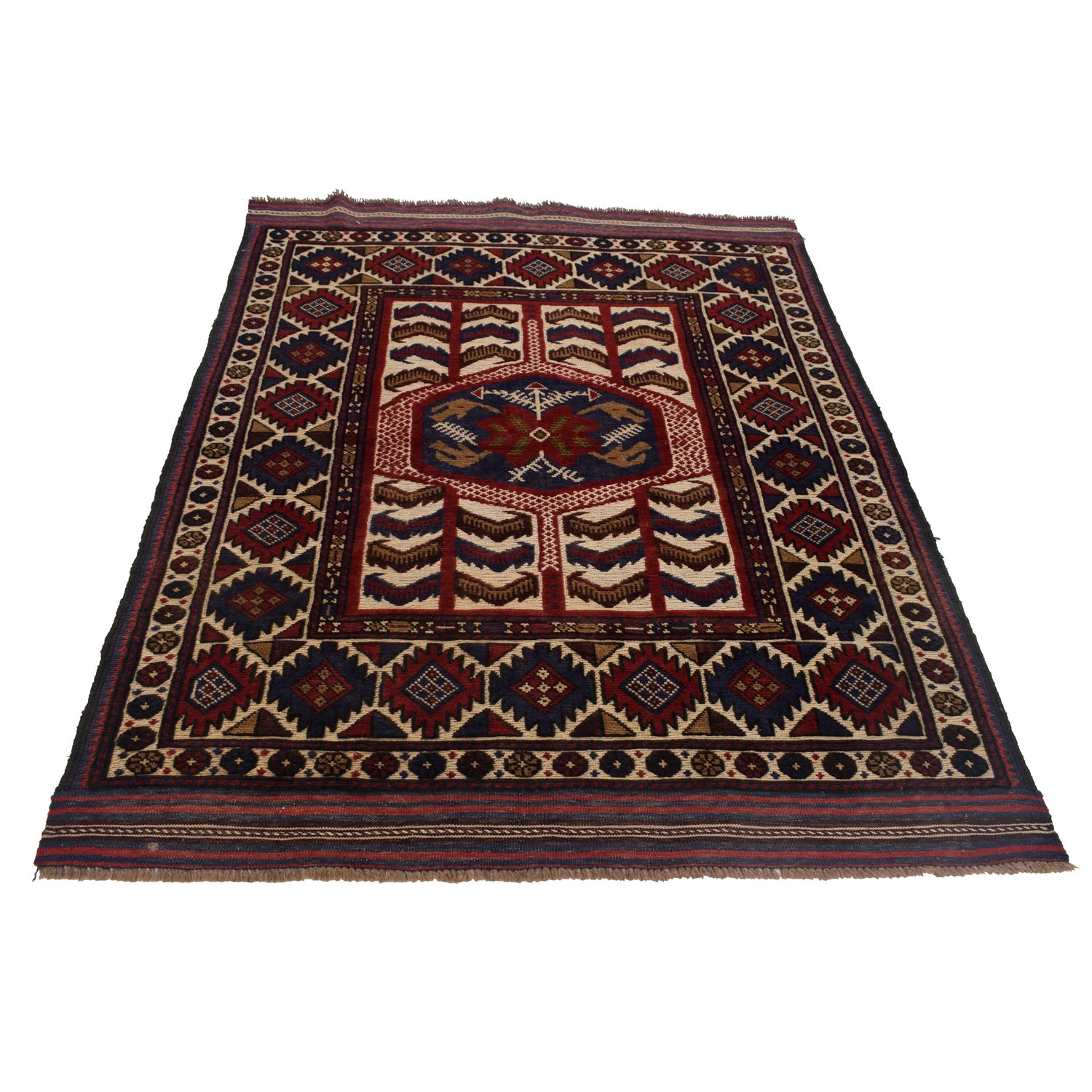 Barjasta Area Rug Handmade Beige Floral 4x6 ft