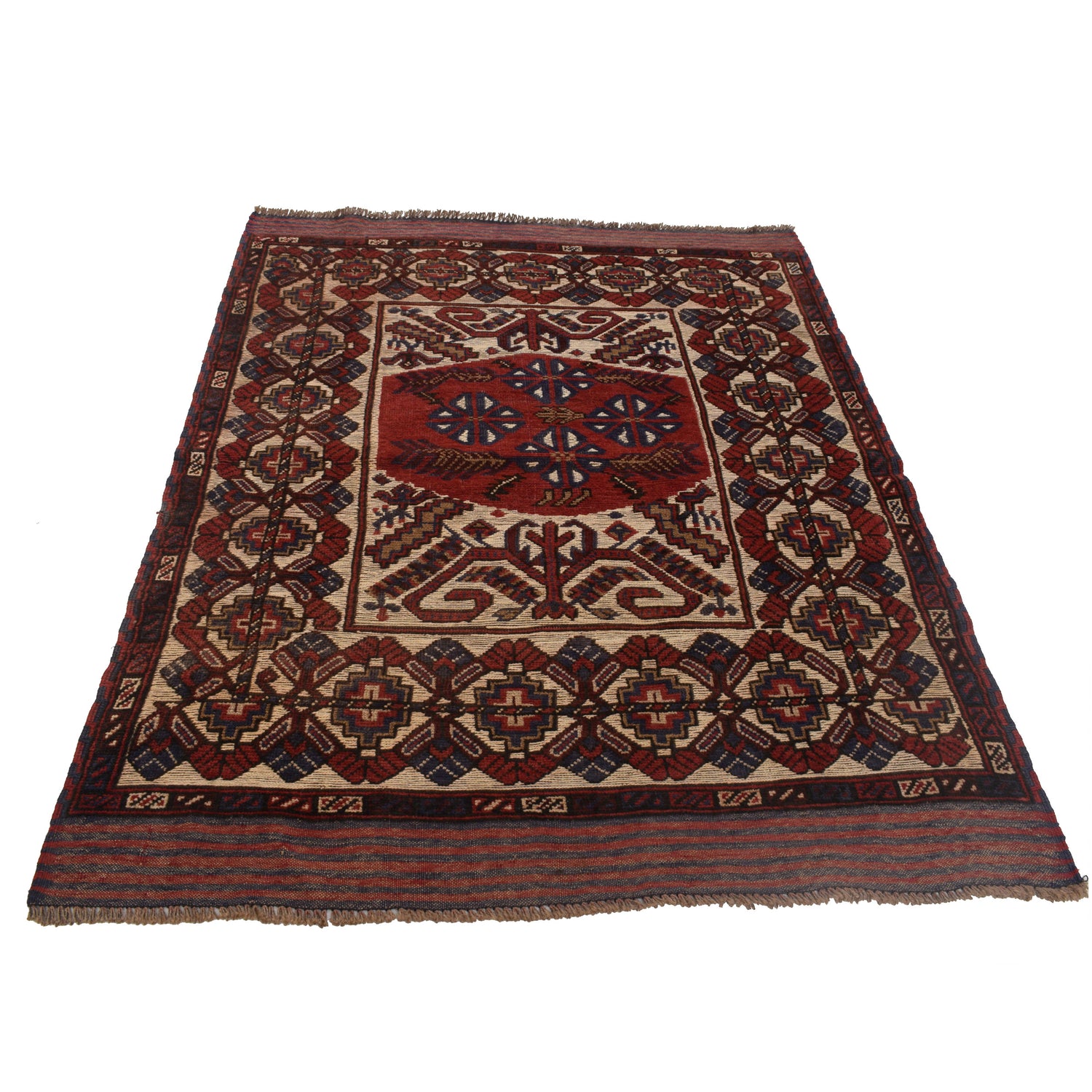 Barjasta Area Rug Handmade Beige Floral 4x6 ft