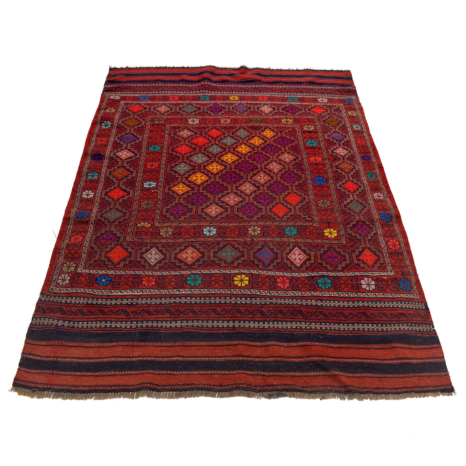 Laghari Kilim Area Rug Handmade Multi Geometric 4x7 ft