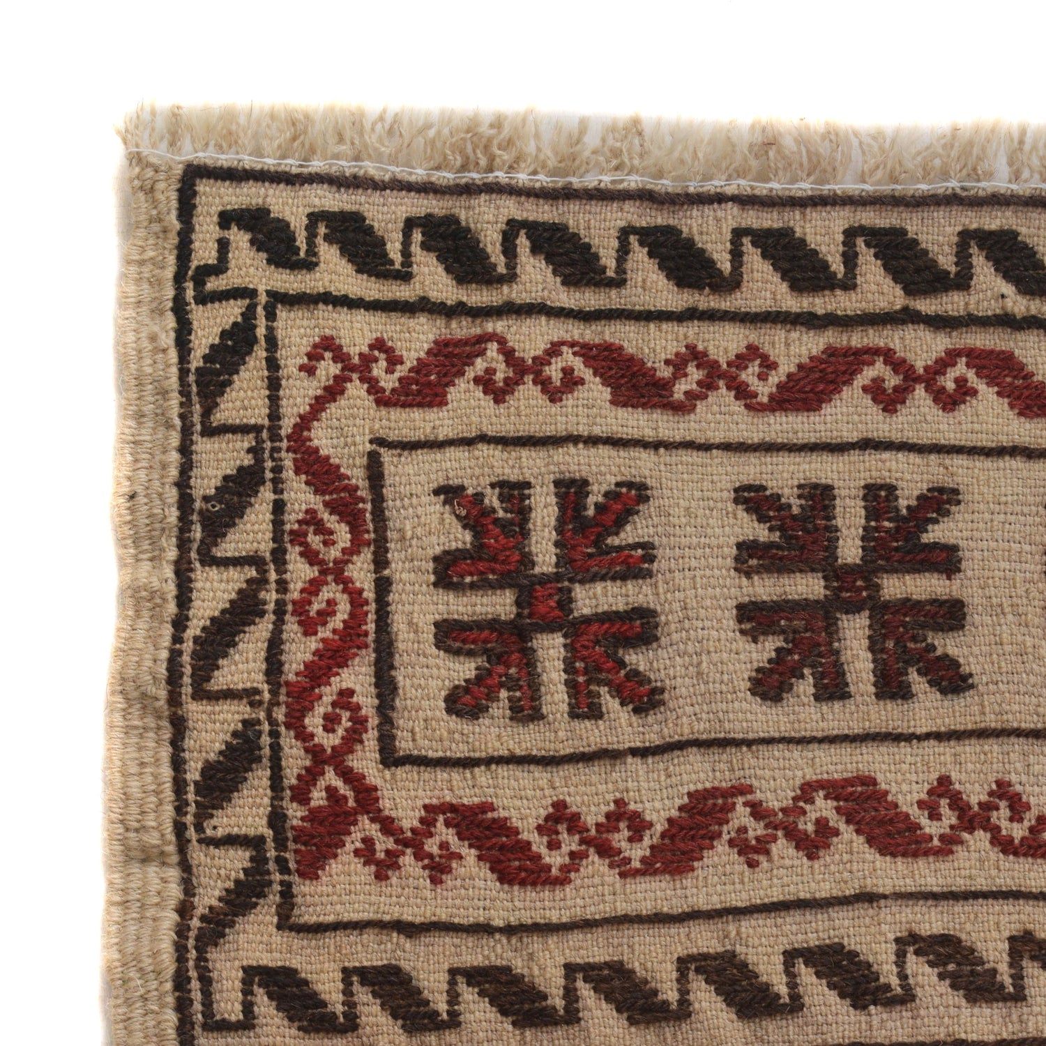 Soumak Kilim Area Rug Handmade White Geometric 4x6 ft