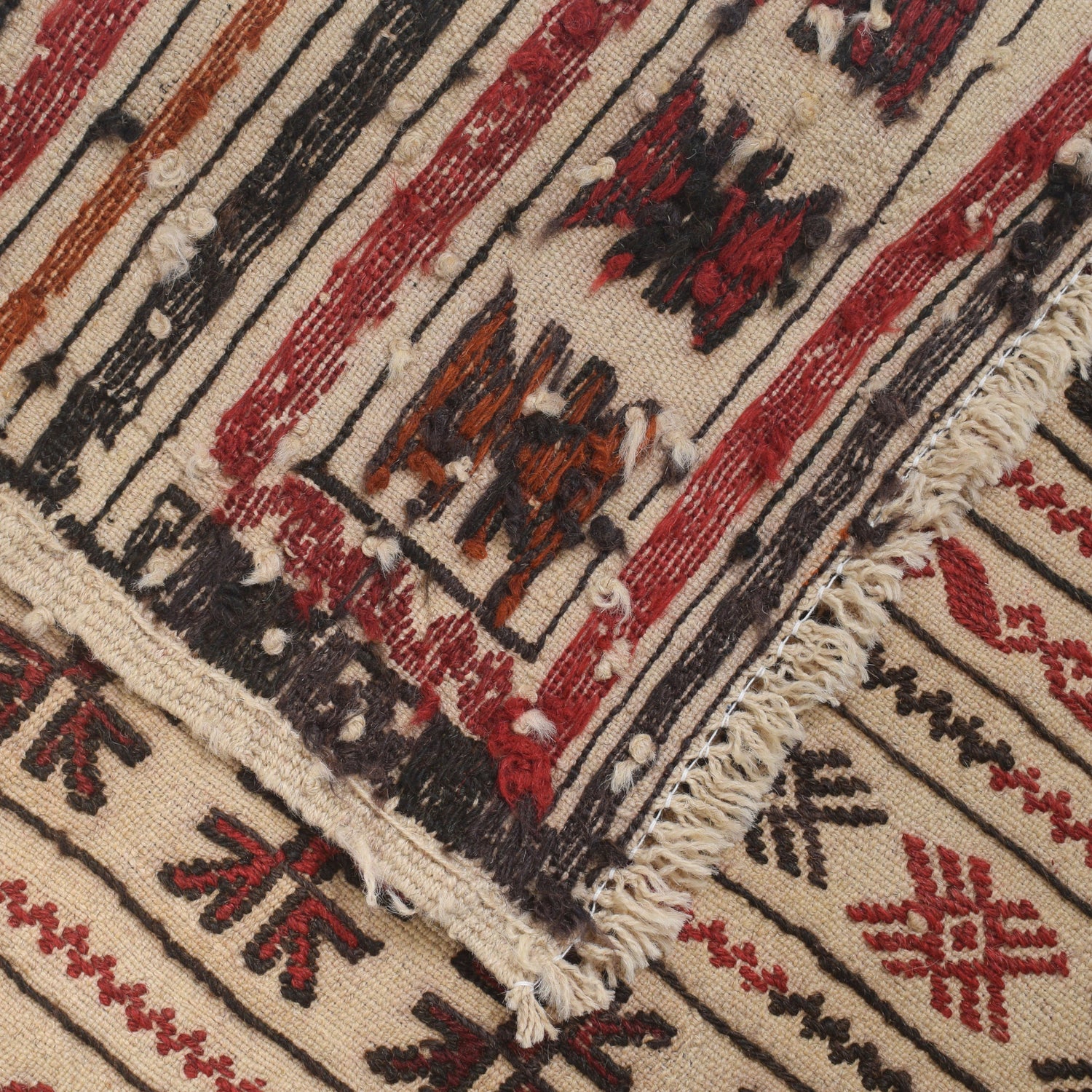 Soumak Kilim Area Rug Handmade White Geometric 4x6 ft