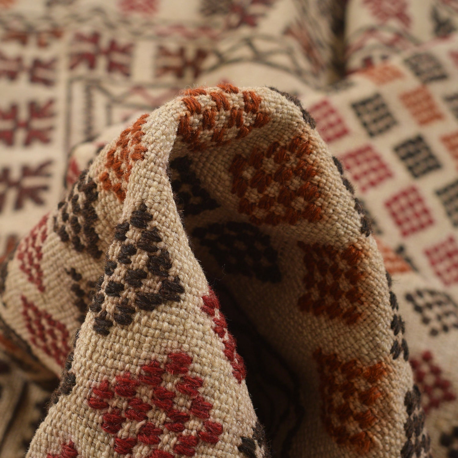 Soumak Kilim Area Rug Handmade White Geometric 4x6 ft